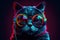 Cat in headphones. Cat leastening music. Generative AI