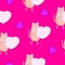 Cat, heart, emotion, love, gift, holiday. Colored seamless pattern. Background illustration, decorative design for fabric or paper