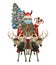 Cat in horned hat on christmas sleigh