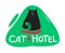 Cat Hotel Banner with Cute Black Kitten with Striped Tail and Creative Typography. Animals Daycare Poster Simple Design