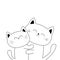 Cat hugging couple family. Hug, embrace, cuddle. White contour silhouette. Cute kawaii funny cartoon character. Happy Valentines