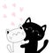 Cat hugging couple family. Pink heart set. Hug, embrace, cuddle. Black White contour kitty kitten. Cute funny cartoon character.