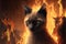 Cat at the inferno hell in flames illustration generative ai