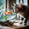 Cat is interested in the fish in the fish bowl - ai generated image