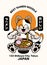 Cat of Japan mascot eat the ramen noodle and japanese words mean ramen and delicious