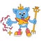 The cat king holding the magic wand casts magic. doodle icon image kawaii