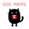 Cat kitten holding coffee cup heart. Good morning. Sad grumpy bad emotion face. Cute cartoon kitty character. Kawaii funny animal