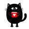 Cat kitten holding coffee cup. Miss you. Sad grumpy bad emotion face. Cute cartoon kitty character. Kawaii funny animal. Love