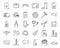 Cat or kitten pet care, food and toy outline icons