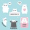 Cat kitten sticker emotion emoji icon set. Miss you. Hi. Good night, love you. Funny head face. Cute cartoon character. Magic hat.