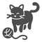 Cat, kitty plays with clew solid icon, pets concept, kitten and yarn ball vector sign on white background, glyph style