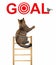 Cat on a ladder near its goal