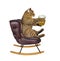 Cat in leather rocking chair drink beer