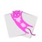 The cat lies and sleeps on the newspaper. Cute cartoon pink cat.