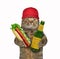 Cat likes beer with hot dog