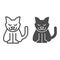 Cat line and solid icon. Creepy demon with tail, witch pet. Halloween party vector design concept, outline style