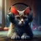 Cat listening to music. Generative AI