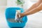 Cat in litter box. Kitten in toilet. Home pet care