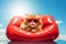 Cat lounging on an inflatable mattress. AI Generated.