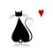 Cat in love, black silhouette for your design