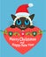 A Cat In Love. Happy New Year Card Christmas Kitty With Red Santa Hat.
