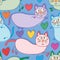 Cat love you will cute pose seamless pattern