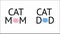 ``Cat mom, cat dad`` text and cats silhouette symbol. Blue and pink colored