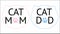 ``Cat mom, cat dad`` text and cats silhouette symbol and paw prints. Blue and pink colored