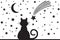 Cat, moon and stars black and white