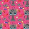 Cat and mouse cute kitty pet cartoon cute animal cattish character seamless pattern background catlike illustration