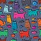 Cat mouse fish colorful dot seamless pattern