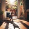 Cat moves through a cat flap in domestic house