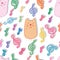 Cat and music sleep seamless pattern