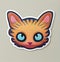Cat muzzle funny colored sticker. Comic cat portrait. Digital illustration based on render by neural network