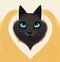Cat muzzle in a heart. Cheerful fluffy cat looks out of the heart. AI-generated