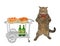 Cat near table trolley with food