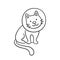 Cat with a neck brace doodle icon. Sick cat with medical collar. Hand drawn isolated vector illustration