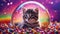 cat in the night highly intricately detailed photograph of Cute Maine Coon kitten sleeping inside colorful rainbow