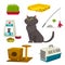 Cat object set, items and stuff, vector cartoon illustration