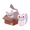 Cat and other in the box feline cartoon pets