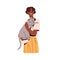 Cat owner, black woman holding kitty in arms. Young African-American girl and big cute feline animal, home pet, hugging