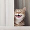 the cat peeks out from behind the fence and smiles, Generative Ai
