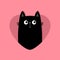 Cat peeks out of a heart hole. Happy Valentines day. Kitten in heart. Black kitty kitten silhouette. Cute cartoon kawaii funny