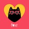 Cat peeks out of a heart hole. Kitten kitty in heart. Love card. Happy Valentines day. Heart shape sunglasses, hearts glass. Cute