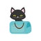 cat pink ears green eyes blue pet carrier bag travel