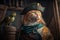 Cat in pirate outfit, portrait of serious pet in vintage military clothes, generative AI