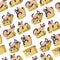 Cat playing in box, cute kitten character seamless pattern