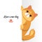 Cat pointing on copy space and smiling. nice persian red cat shoving on white place for text. vector illustration