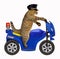 Cat policeman on a motorbike