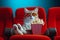 cat with pop corn at cinema, AI generated